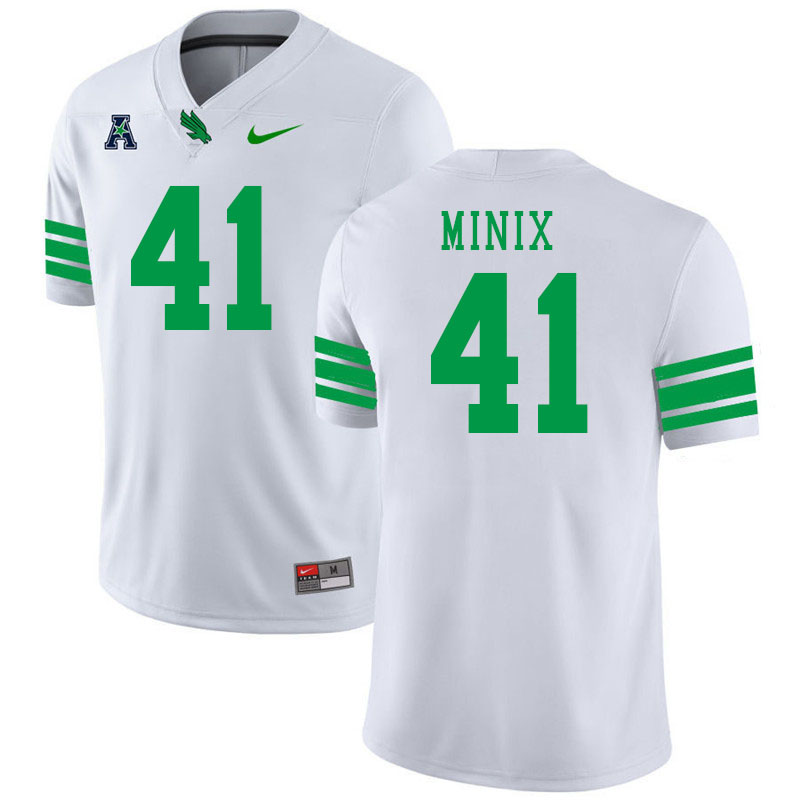 #41 Cameron Minix North Texas Mean Green College Football Jerseys Stitched-White